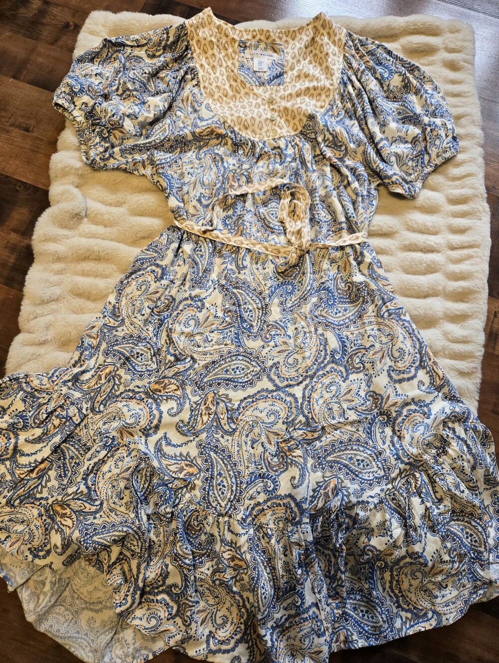 Lucky Brand [Medium] Midi Maxi Flowy Tier Blue Paisley Western Country Dress